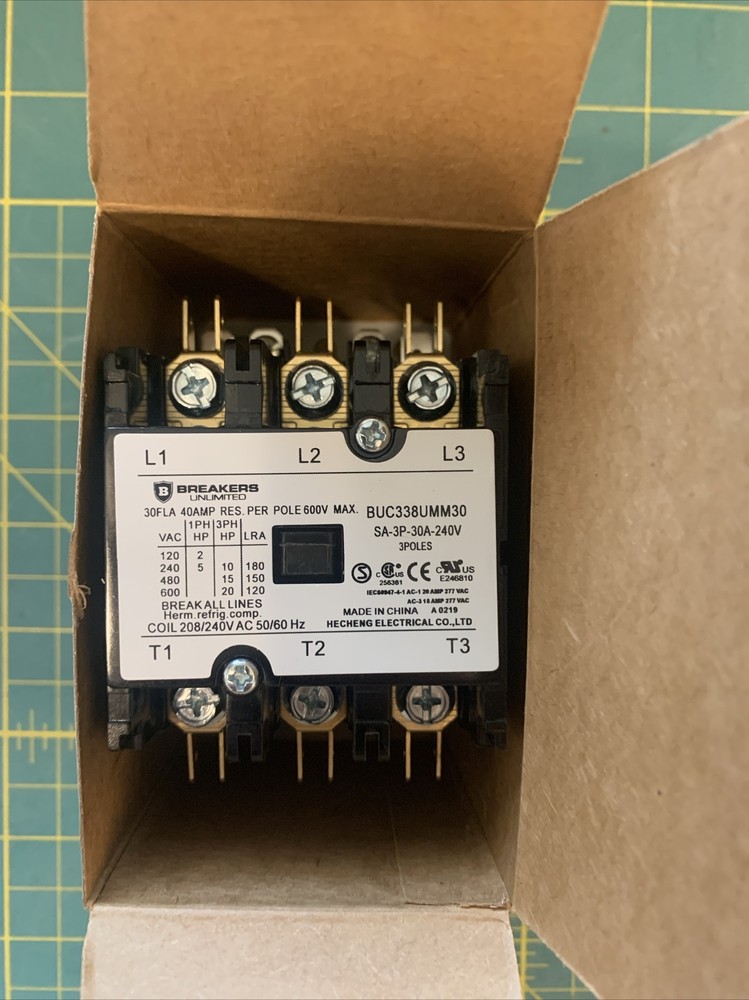 BREAKERS UNLIMIT Definite Purpose Contactor BUC338UMM30 3 Pole, 30 FLA, 208/240V
