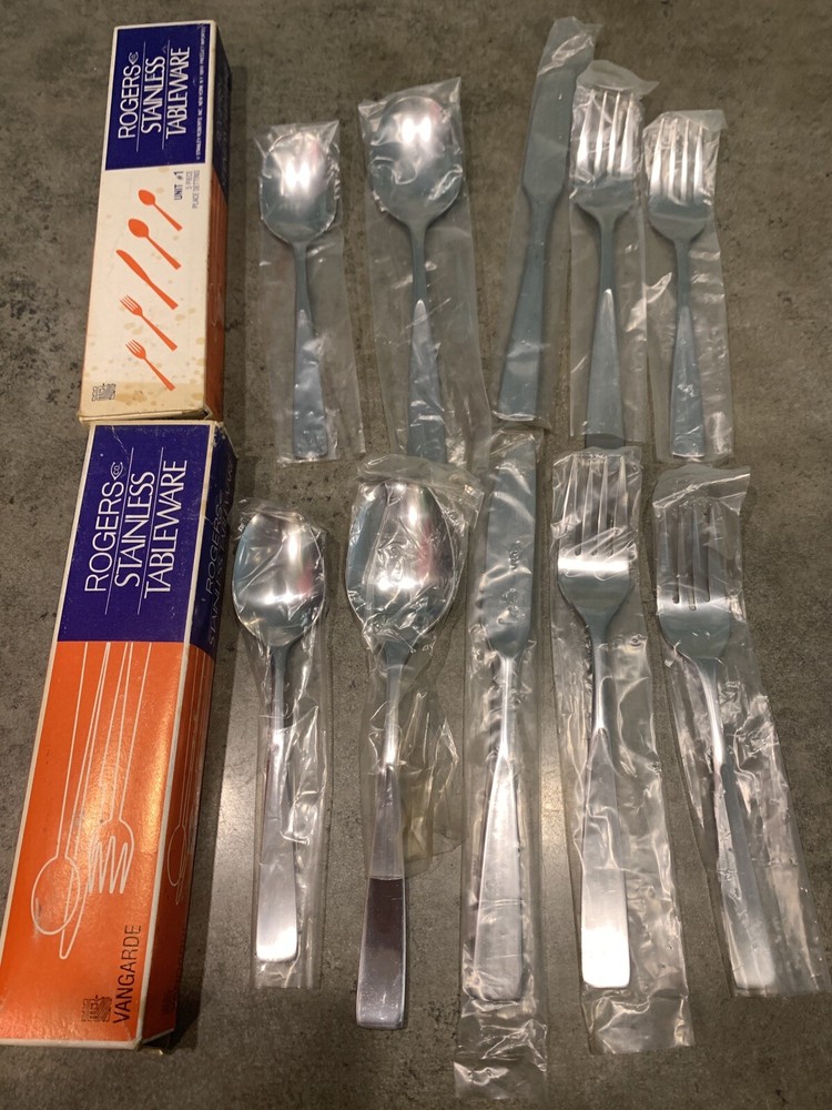 ROGERS STAINLESS TABLEWARE Two Boxes New 5 Piece Place Settings Vanguard
