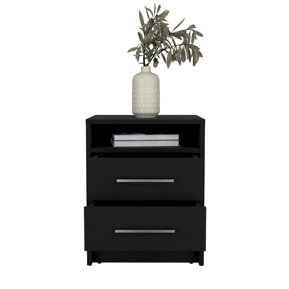Modern Bedroom Nightstand Bedside Table Storage W/ 2 Drawers Display Open Shelf