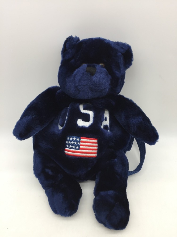 Jay-Gur Dark Blue Plush USA Flag Bears Full Body Backpack