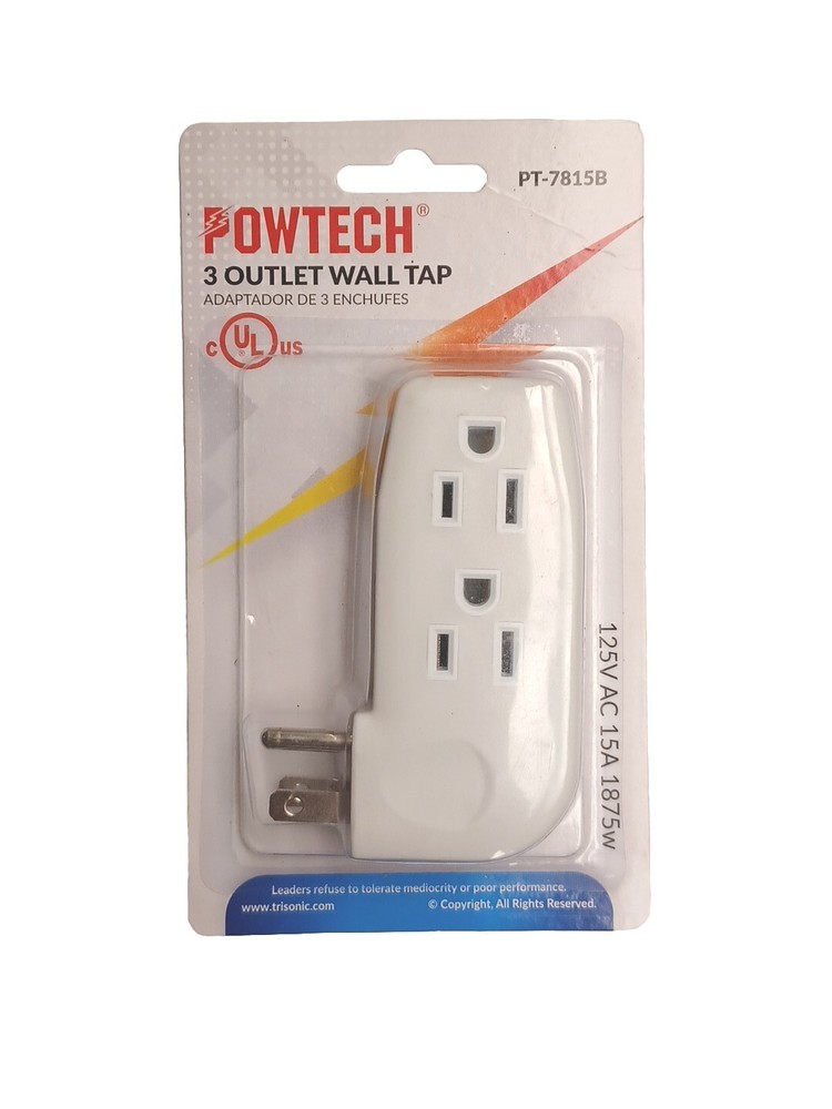 2 Pack 3 Outlet Grounded AC Wall Plug Power Splitter 3-Way Electrical Adapter