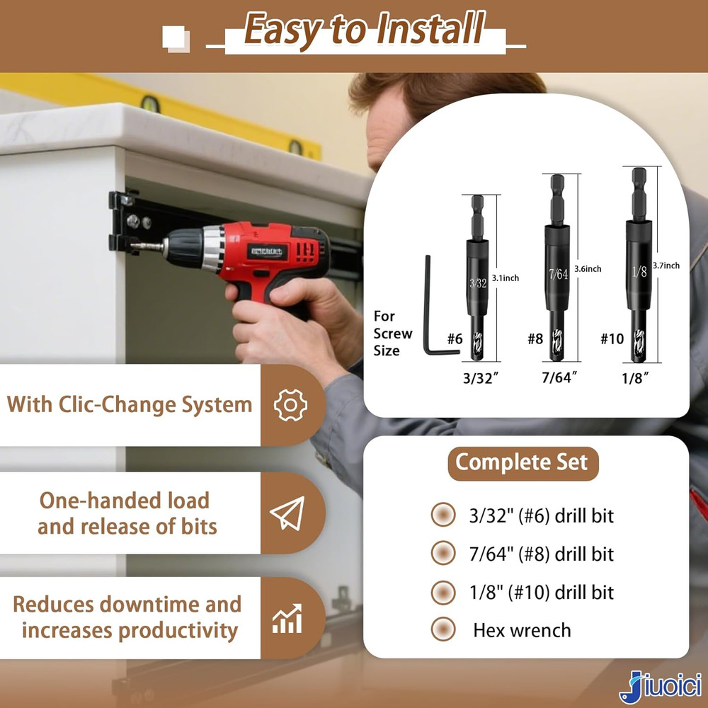 2025 Upgraded Self Centering Drill Bit Set VIX Bits, CC2430 3/32" 7/64" 1/8" Cen