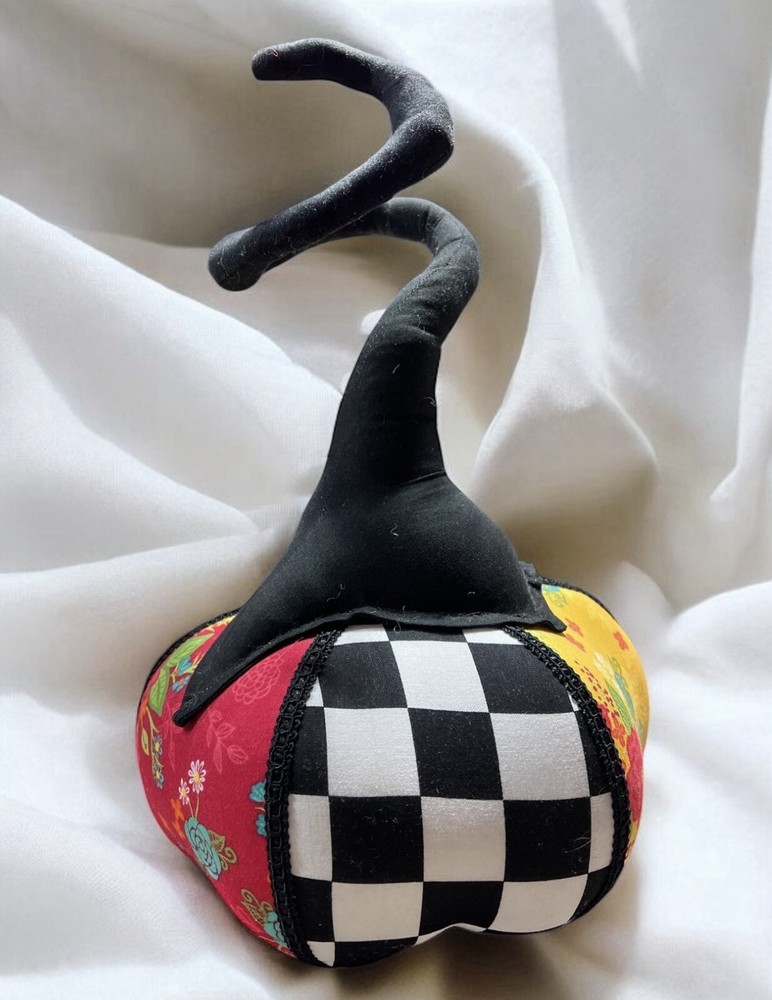 Whimsical Handmade Firmly Stuffed Pumpkin with Wired & Stuffed Stem.
