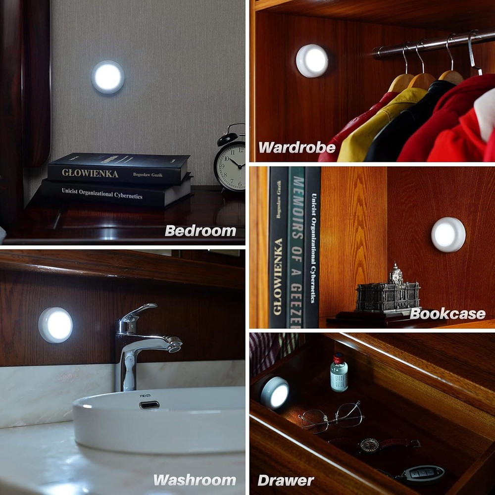 6 Pack 2.8” Motion Sensor Lights Indoor AAA Battery Operated, Stick on LED Puck