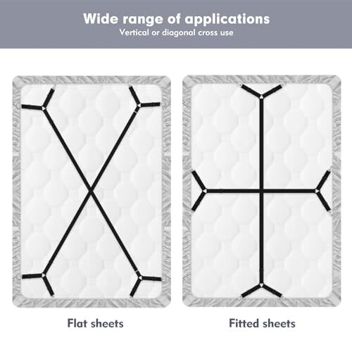4 Pcs Bed Sheet Straps for Twin/Full/Queen/King Size, Adjustable Fitted Sheet