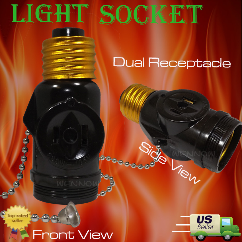 New Black Light Bulb Switch Socket Pull Chain Dual Receptacle  Easy Instal