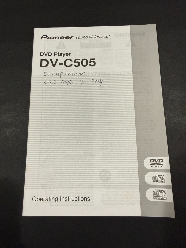 Pioneer DVD Player DV-C505 Instructions