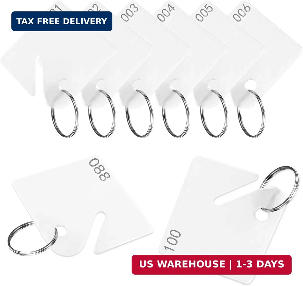 100 Pcs Key Tags Plastic Slotted Tags with Upgrade Round Ring, White Square Hang