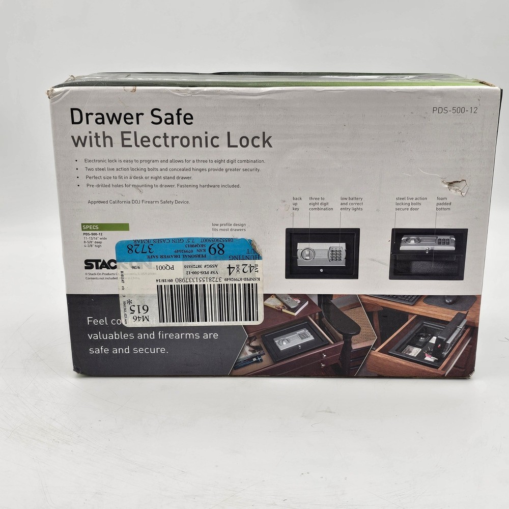 Stack-On PDS-500-12 Safe with Electronic Lock Black Security Box NEW rip in tape