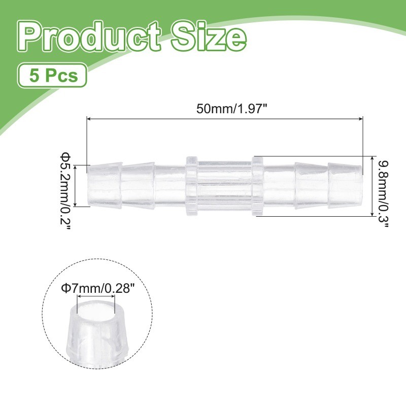 5pcs Plastic Barb Fitting, 9/32"x9/32" Pipe Fitting, Clear