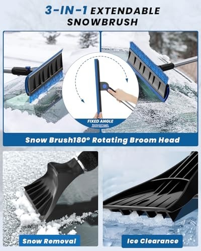 Extra Long 55.7" Ice Scraper for Car Windshield - Multi-Functional Snow Brush wi