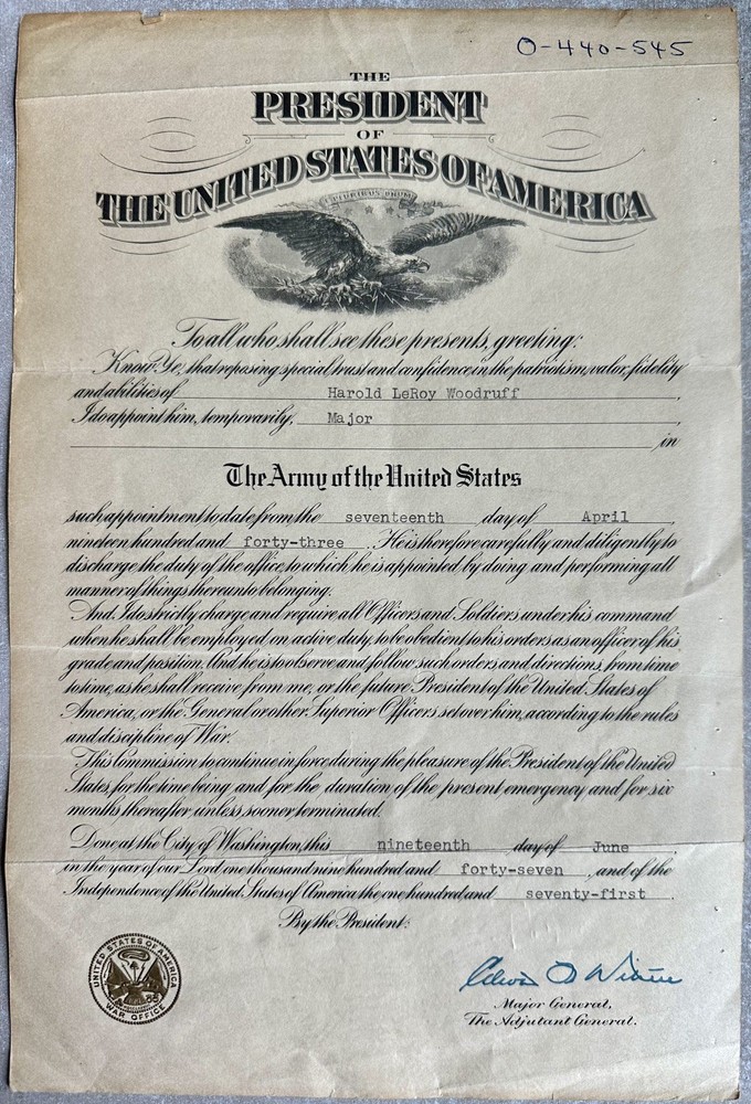Original 1943 US Army appointment certificate