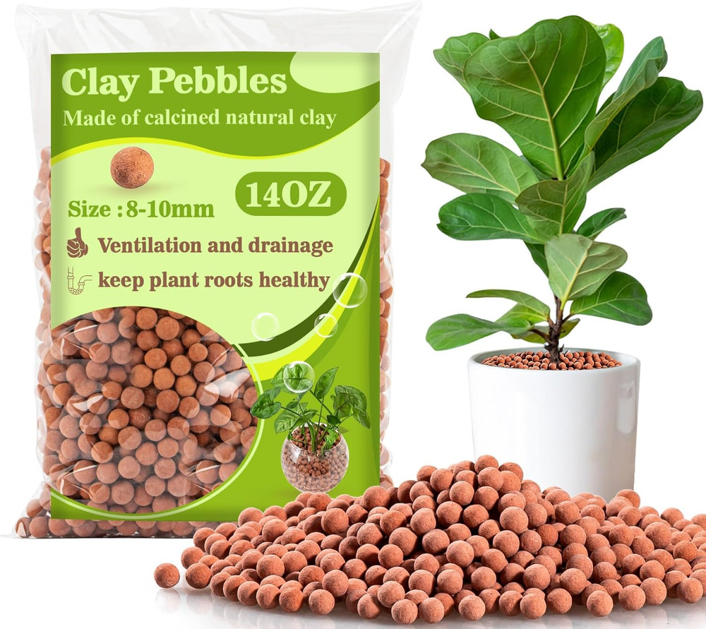 Clay Pebbles for Indoor Plants - 14 OZ for Drainage and Hydroponics