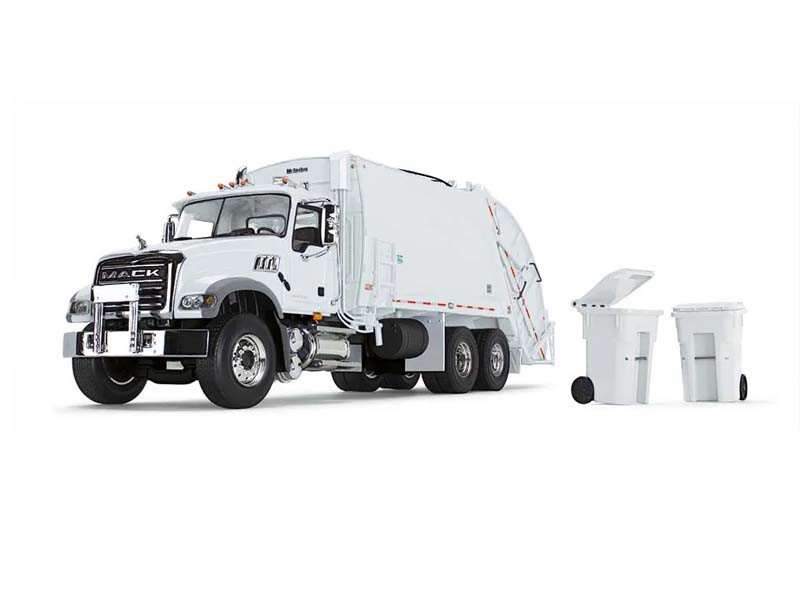 Mack Granite MP w/ McNeilus Rear Loader and Trash Carts Diecast 1:34 Scale Model