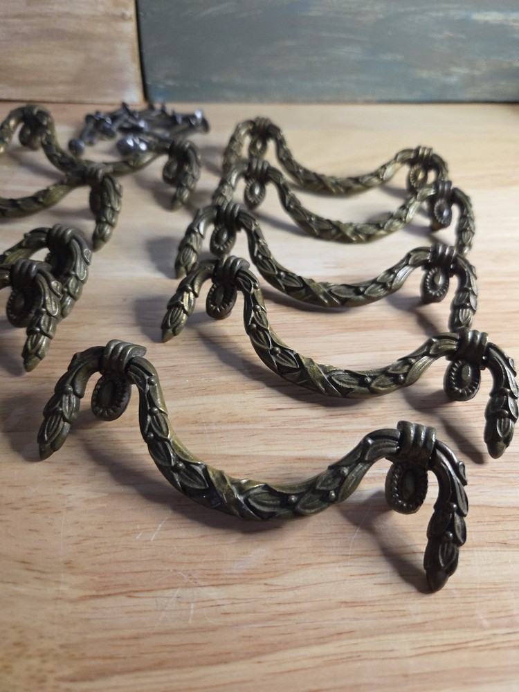 Solid Brass Antique Drop Bail Pull Handle Hardware Included Lot Of 10