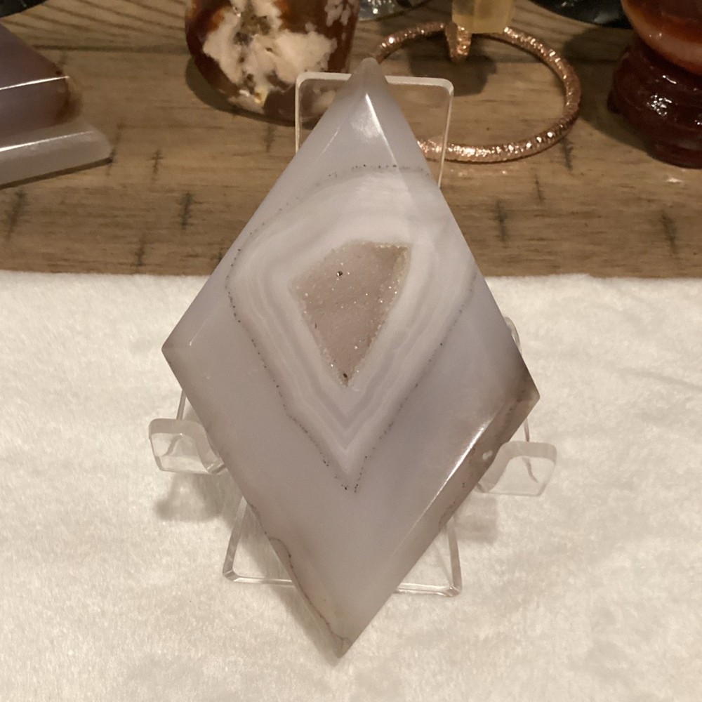Polished Agate Geode Slice Crystal Display Specimen on Stand