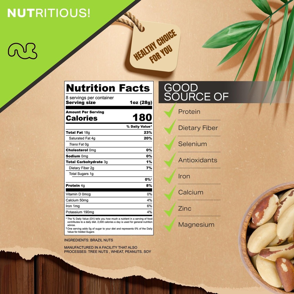 - Raw Brazil Nuts, Unsalted, No Shell, Whole, (8Oz - 1 Pack) Bulk Nuts Packed Fr