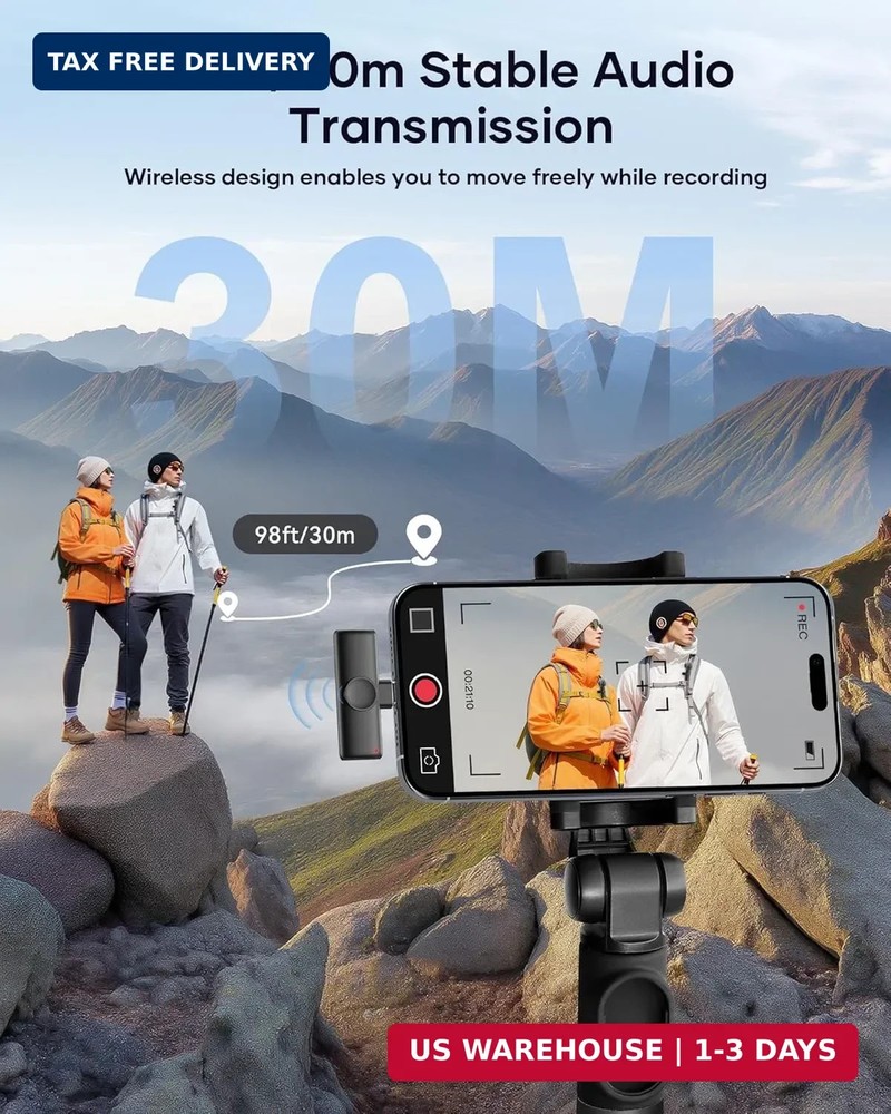 Wireless Microphone for iPhone iPad and Android Phone, 2 Pack Wireless Lavalier