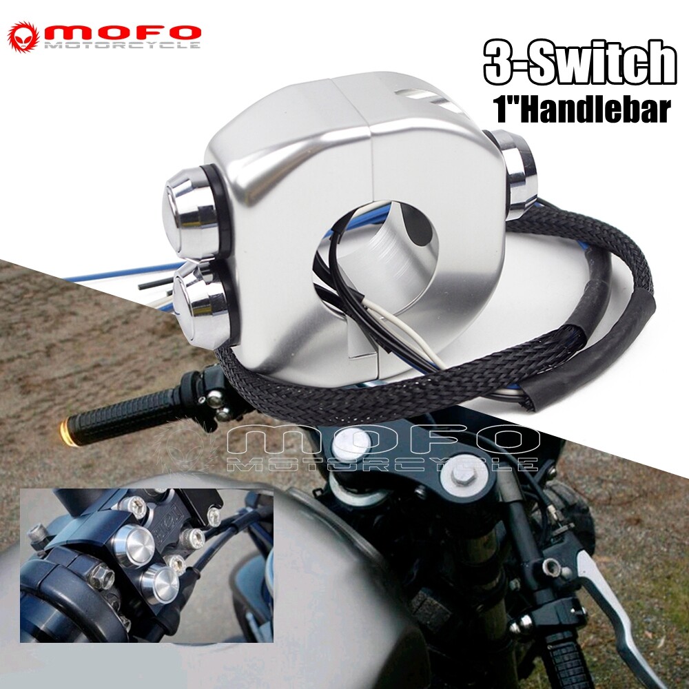 For Harley Honda 1'' Handlebar 3-Switch Self-Locking + Self-Resetting Horn/Light