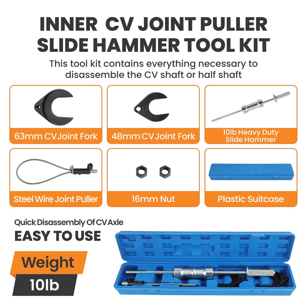 Heavy Duty Inner CV Axle Removal Tool w/ Slide Hammer & CV Joint Puller Set