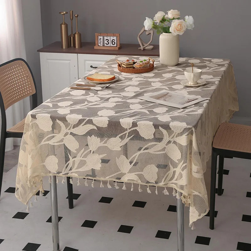 Lace Rectangular Tablecloth Table Decor Simple Tassel Tablecloths Nordic Style