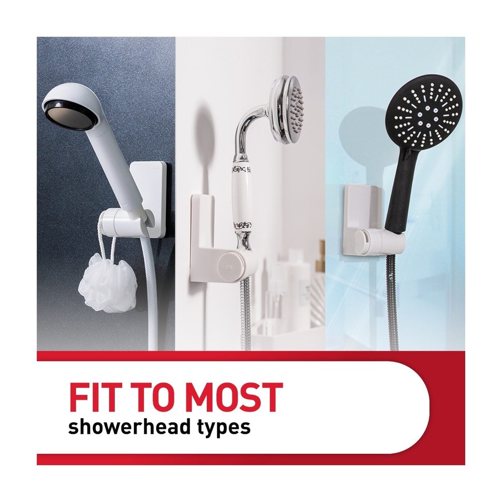 Command Bath Shower Head Holder, White, 1 Holder, 2 Large Strips, Bathroom