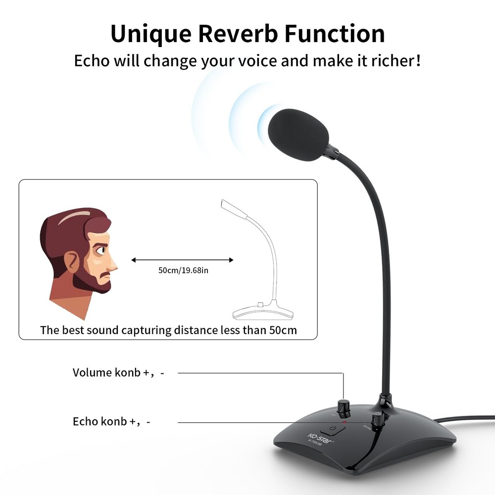 Recording Microphone, Omnidirectional Condenser, Black - Mute Button & LED