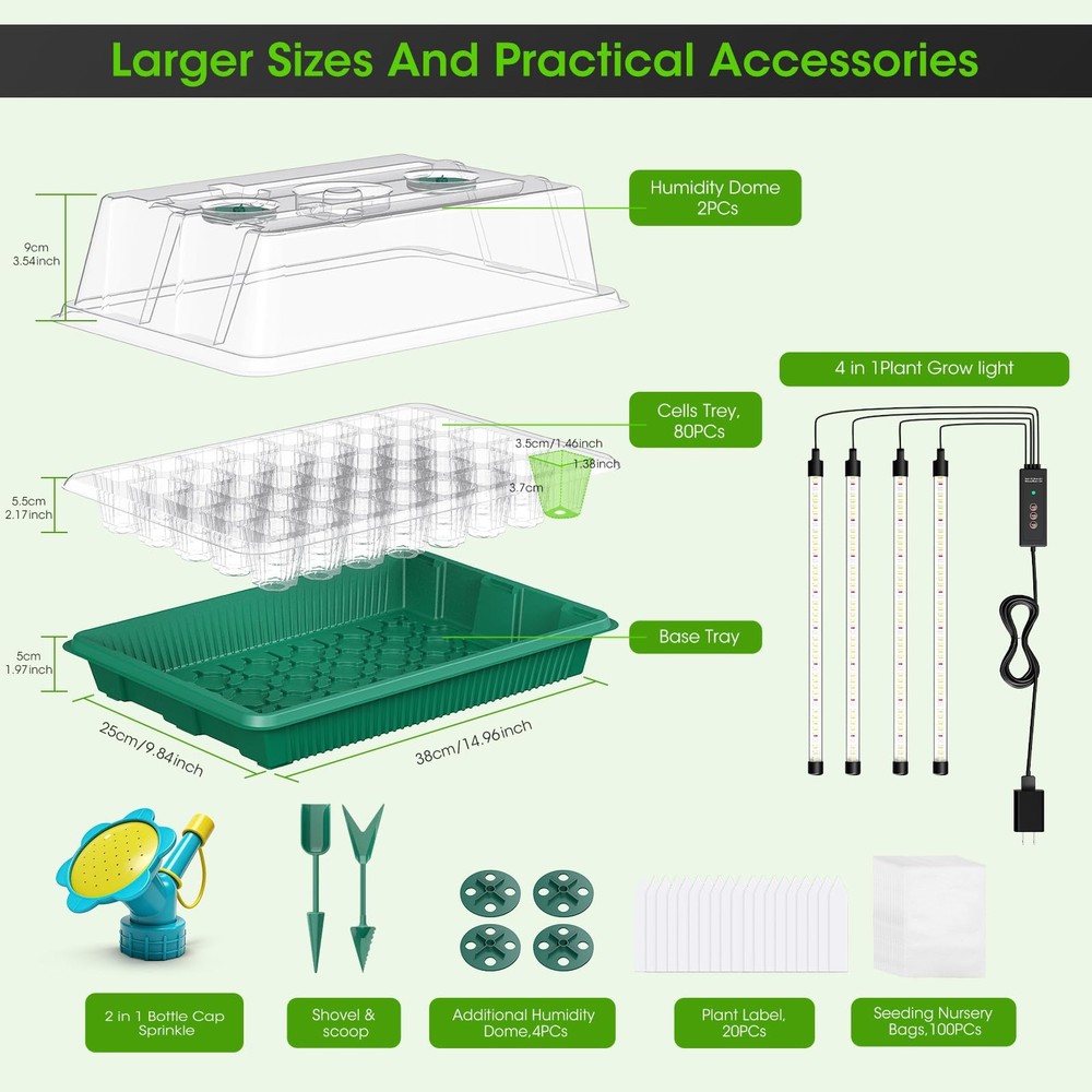 Starter Tray with Grow Light, 2 Pack 80-Cell Seedling Starter Kit with Timer ...