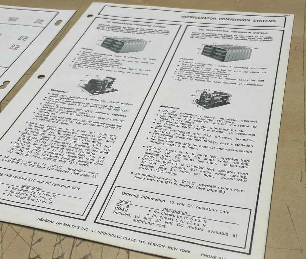 Vtg General Thermetics Price Sheet and Refrigerator Conversion Systems Brochure