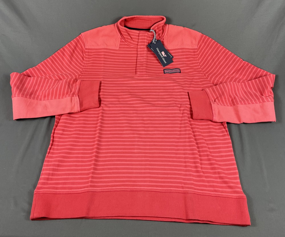 Vineyard Vines Golf Pullover Shep Shirt Medium Red Striped Cotton Polyester $128
