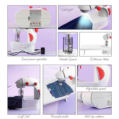 Mini Sewing Machine for Beginners, Dual Speed Small Portable Basic Set Red