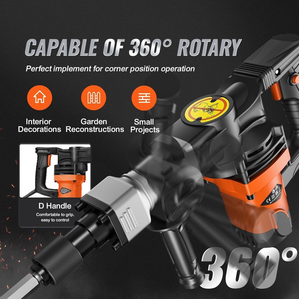 1400W Electric Jack Hammer with 2 Chisel Bits for Concrete Breaking Demolition