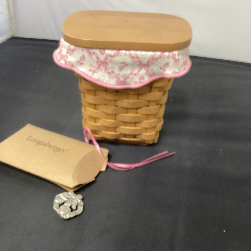Longaberger Small Rectangle Hope Basket With Cloth/plastic Liners And Medallion