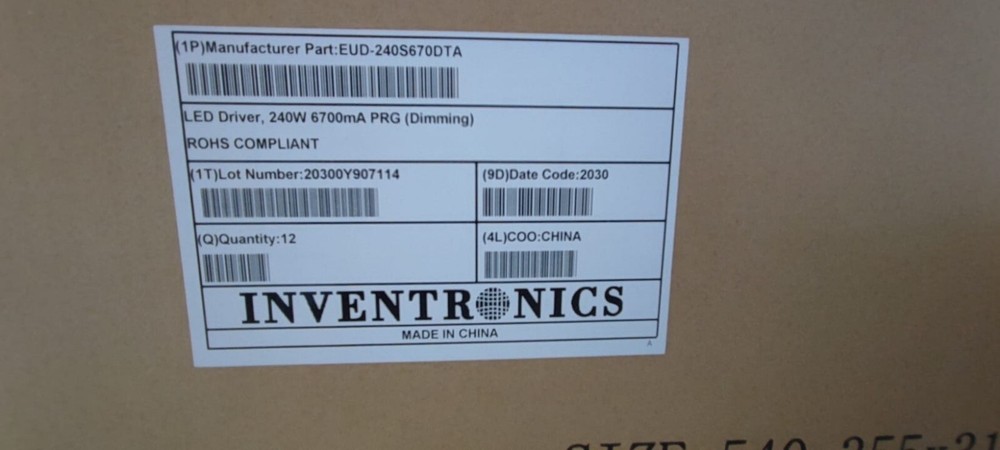 INVENTRONICS EUD-240S670DTA LED DRIVER 240W 6700mA Programmable Dimmable NEW
