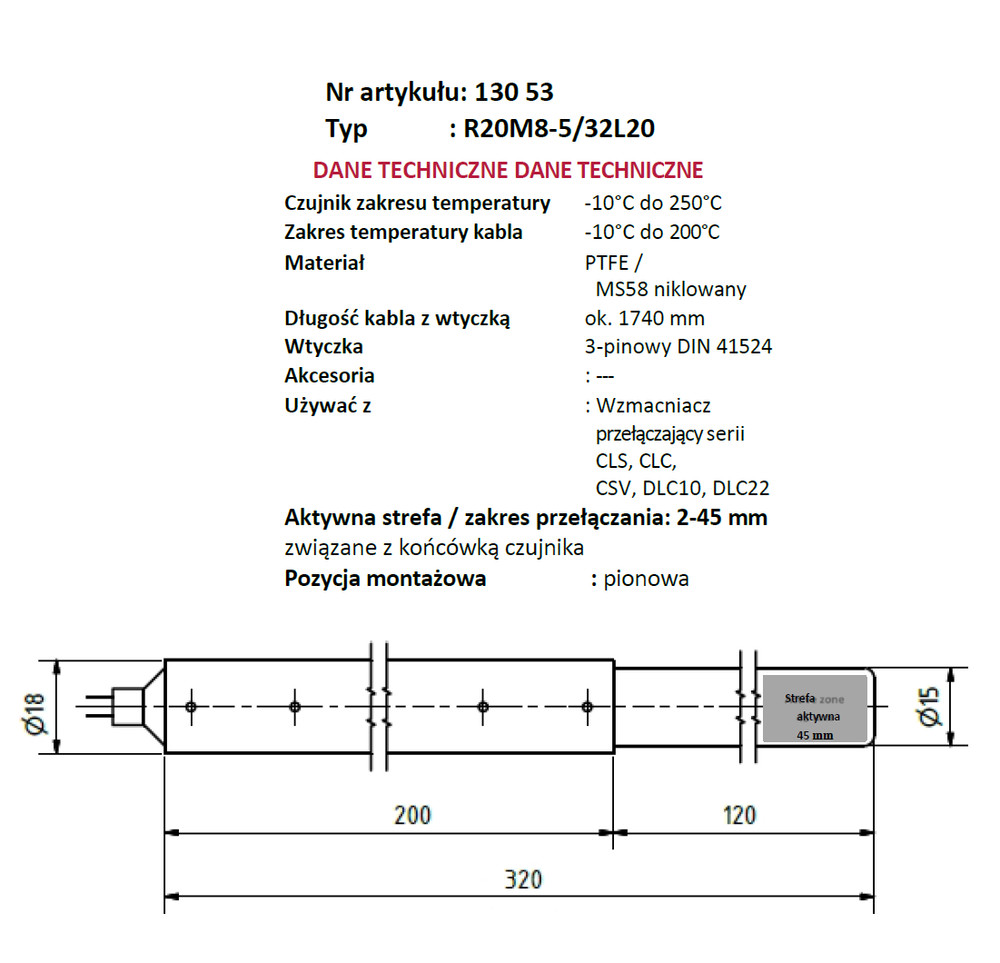 Liquid level sensor SENOTEC R20M8-5/32L20 13053
