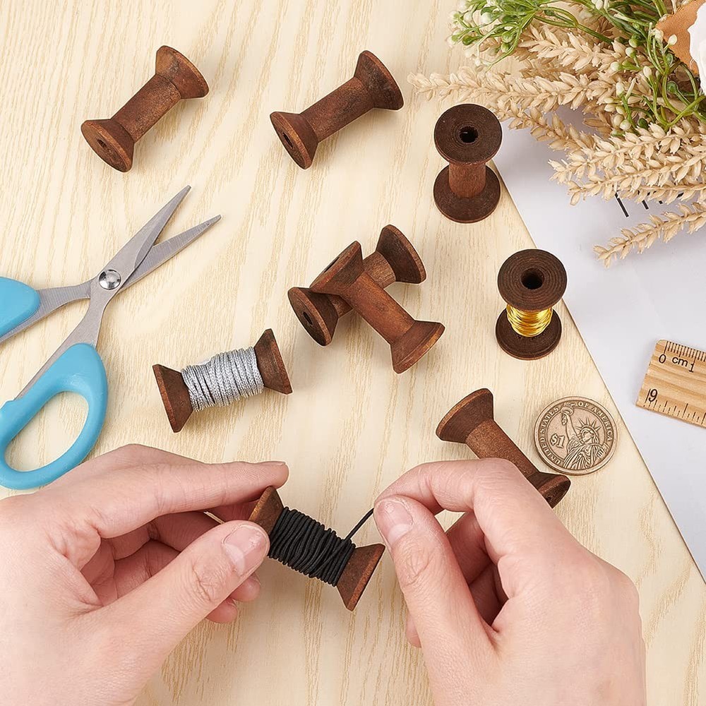 BENECREAT 20Pcs Antique Wooden Empty Spools, 1.57"/ 40mm Empty Thread Spools
