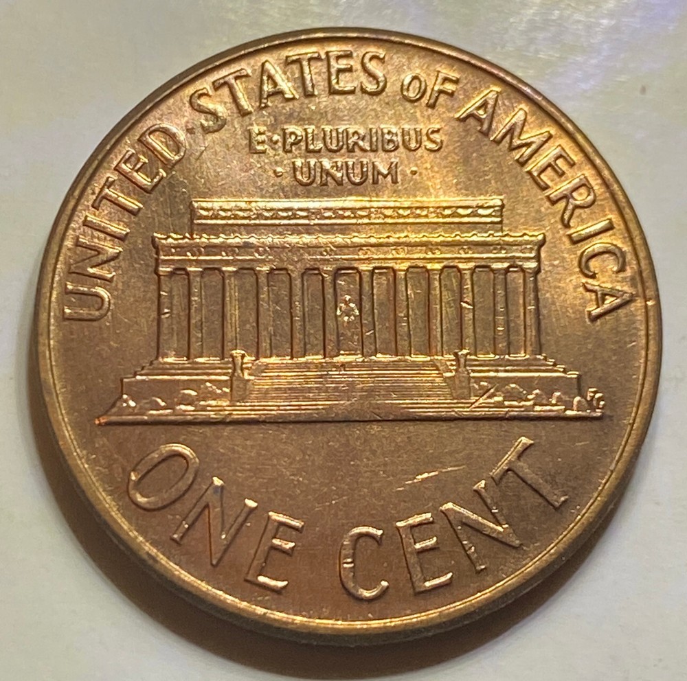 1963 D Lincoln Cent- Strike Through Object On Shoulder- BU Red