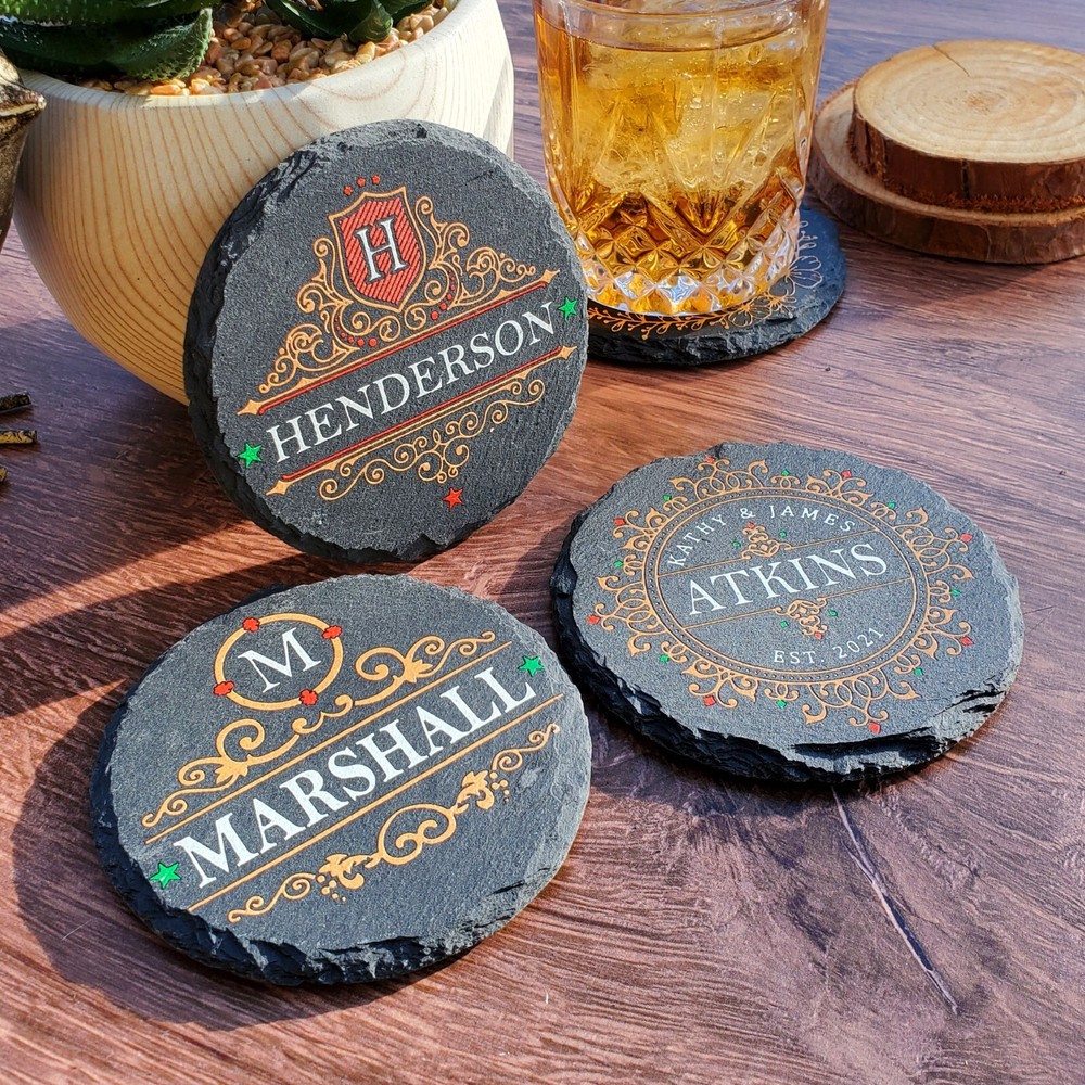 Custom Made Monogram Personalized Slate Stone Drink Coasters SLCCT