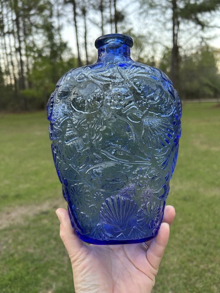 Cobalt Blue Corktop Seashell Bottle