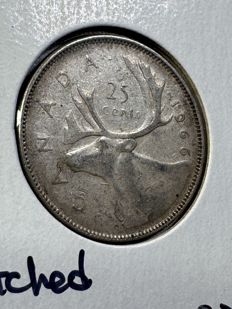 1966 Canada 25 Cents Silver Coin Scratched