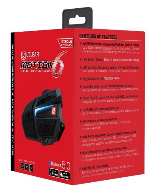 UCLEAR Motion 6 Single Bluetooth Helmet Communicator 180508