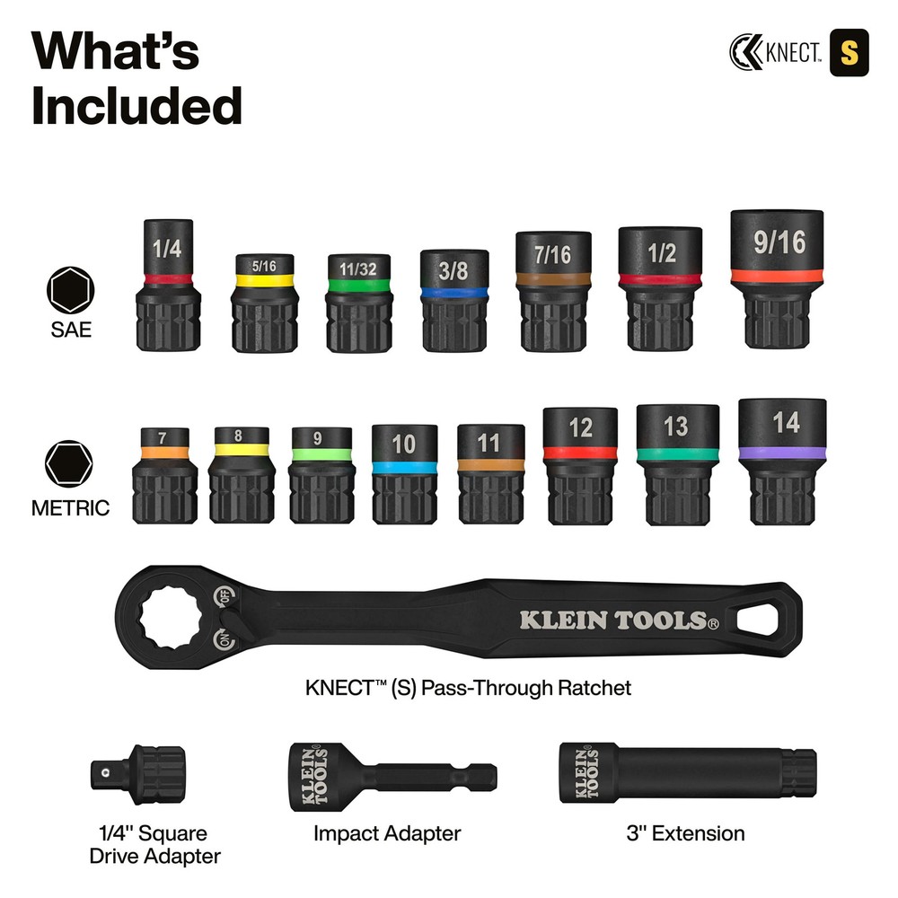 Klein Tools 65302KNECT KNECT Pass-Through and Impact Socket Set, SAE and Metric