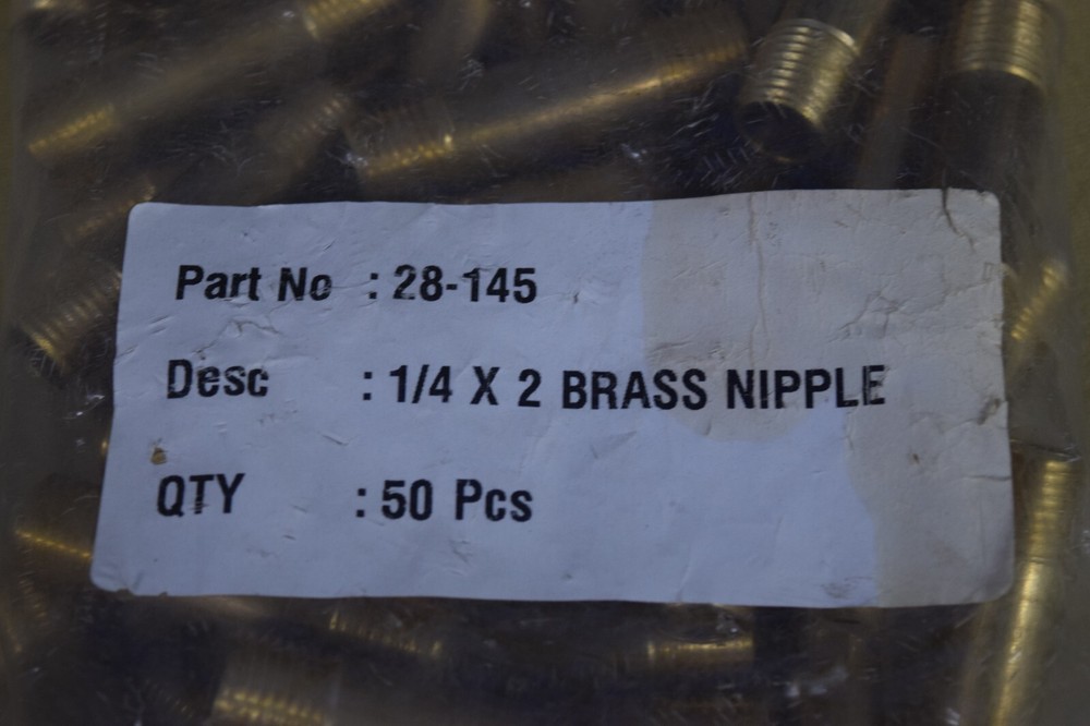 50 Pack 1/4" x 2" Brass Nipples 28-145