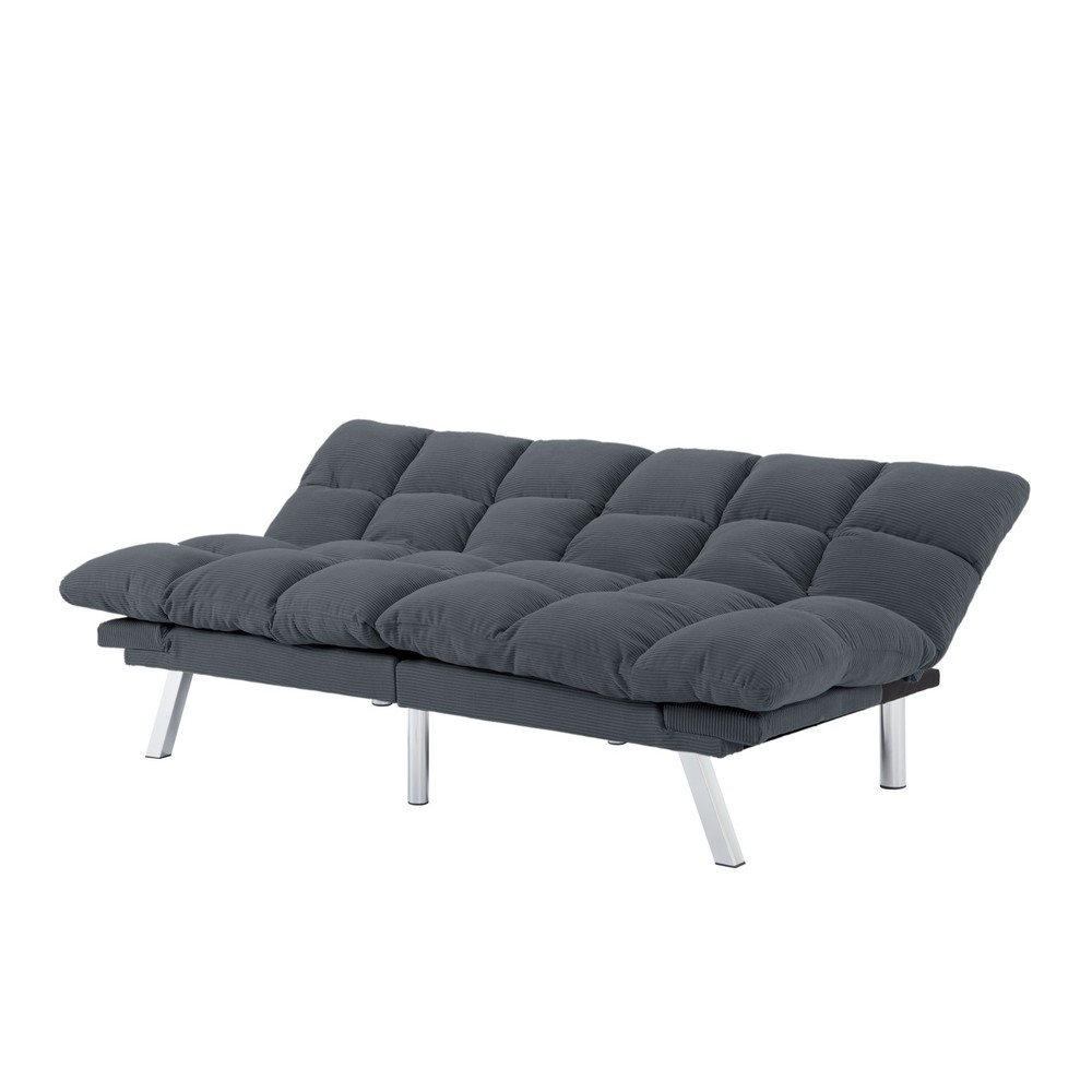 Corduroy Futon Sofa Bed 67" Twin Sleeper w/Split Back & Adjustable Armrest