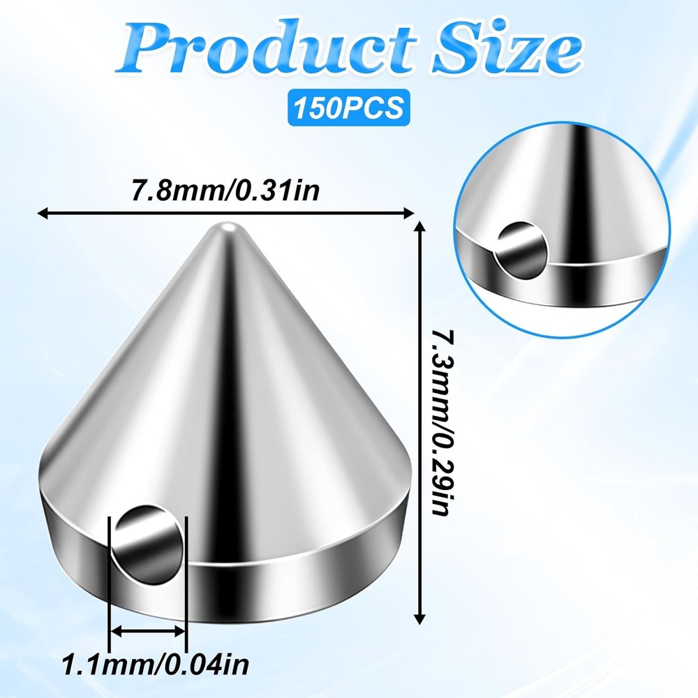 150 Pcs Spikes for Clothes Silver Cone Spikes Cool Punk ABS Cone Studs Rivets fo
