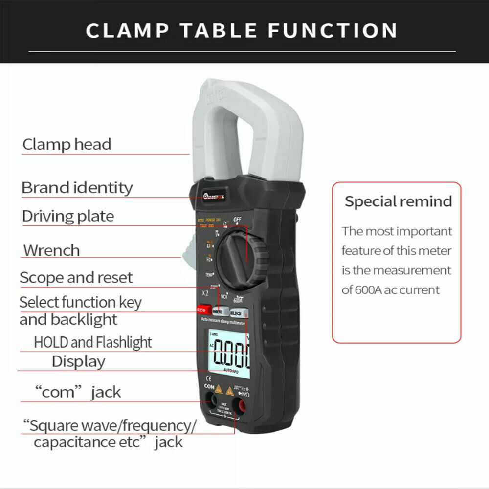6000 Counts True RMS Clamp Meter AC DC Voltage & Current Digital Multimeter