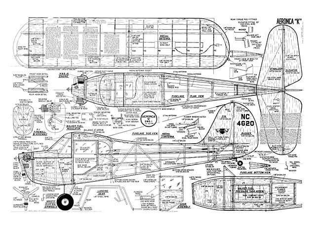 Aeronca K Scale Plane 63" WS RC Model Airplane Plans Templates PDF on USB