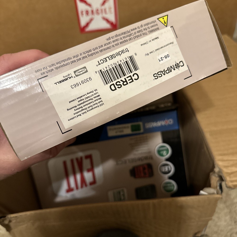 Compass Hubbell CERSD Red LED Battery Backup Damp Location Emergency Exit Sign