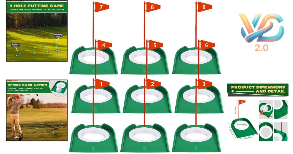 9 Pack Golf Putting Cup and Flag Set Indoor Outdoor Training Aids