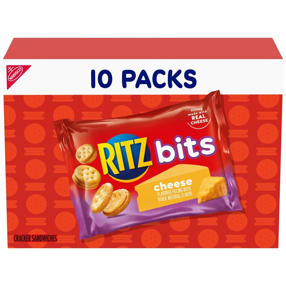 RITZ Bits Cheese Crackers, 10 Snack Packs - Lunch Snacks, Crispy Sandwich Style